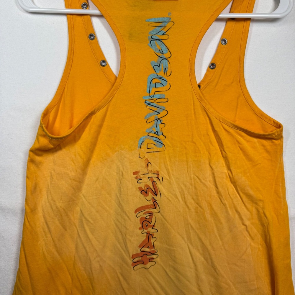 Harley Davidson Womens‎ Orange Sugar Skull Grommet Racerback Tank Top Medium - Picture 8 of 8